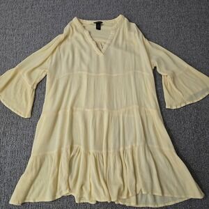 Millenium Butter Yellow Tiered Babydoll Mini Dress Womens Size L Boho Spring